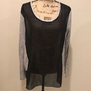 Umgee Sheer Black and Gray Long Sleeve Top